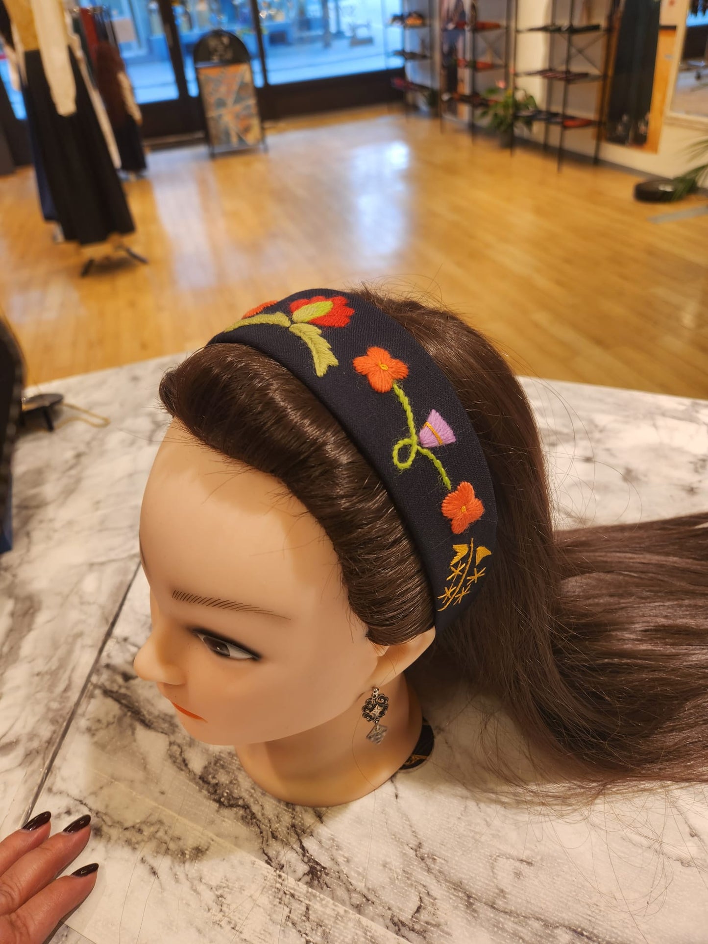 Brodert hårbøyle - Bergensbunad (blå)