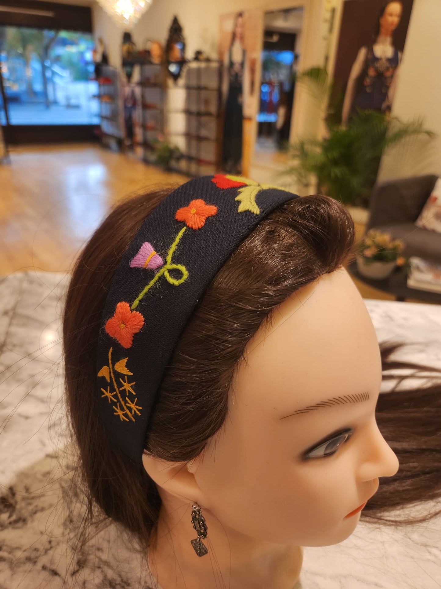 Brodert hårbøyle - Bergensbunad (blå)