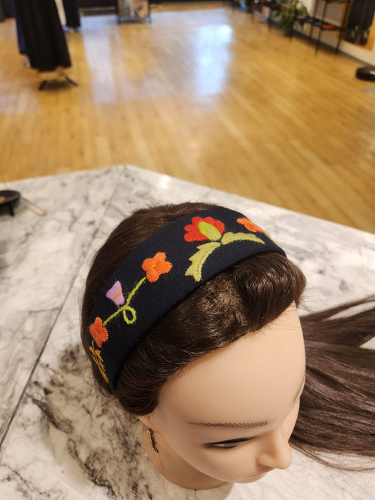 Brodert hårbøyle - Bergensbunad (blå)